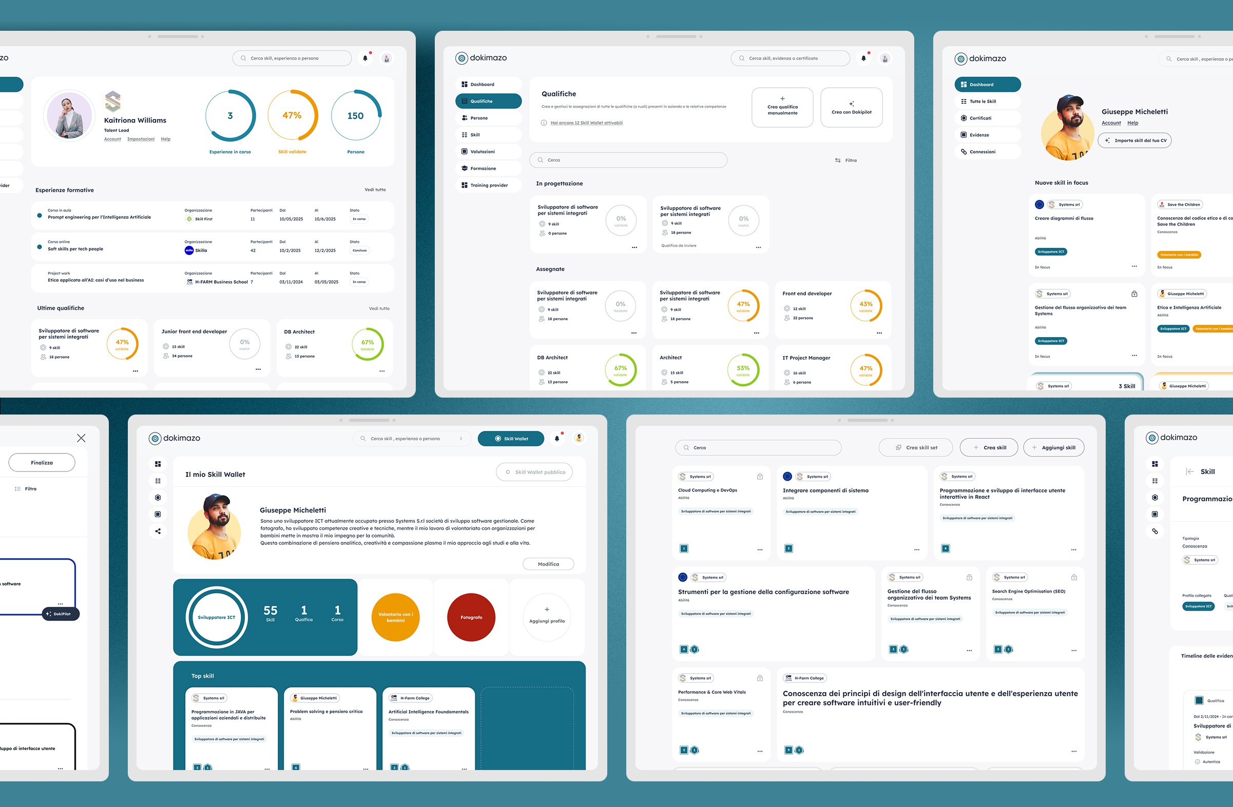 Schermate desktop dalla piattaforma per studenti e formatori