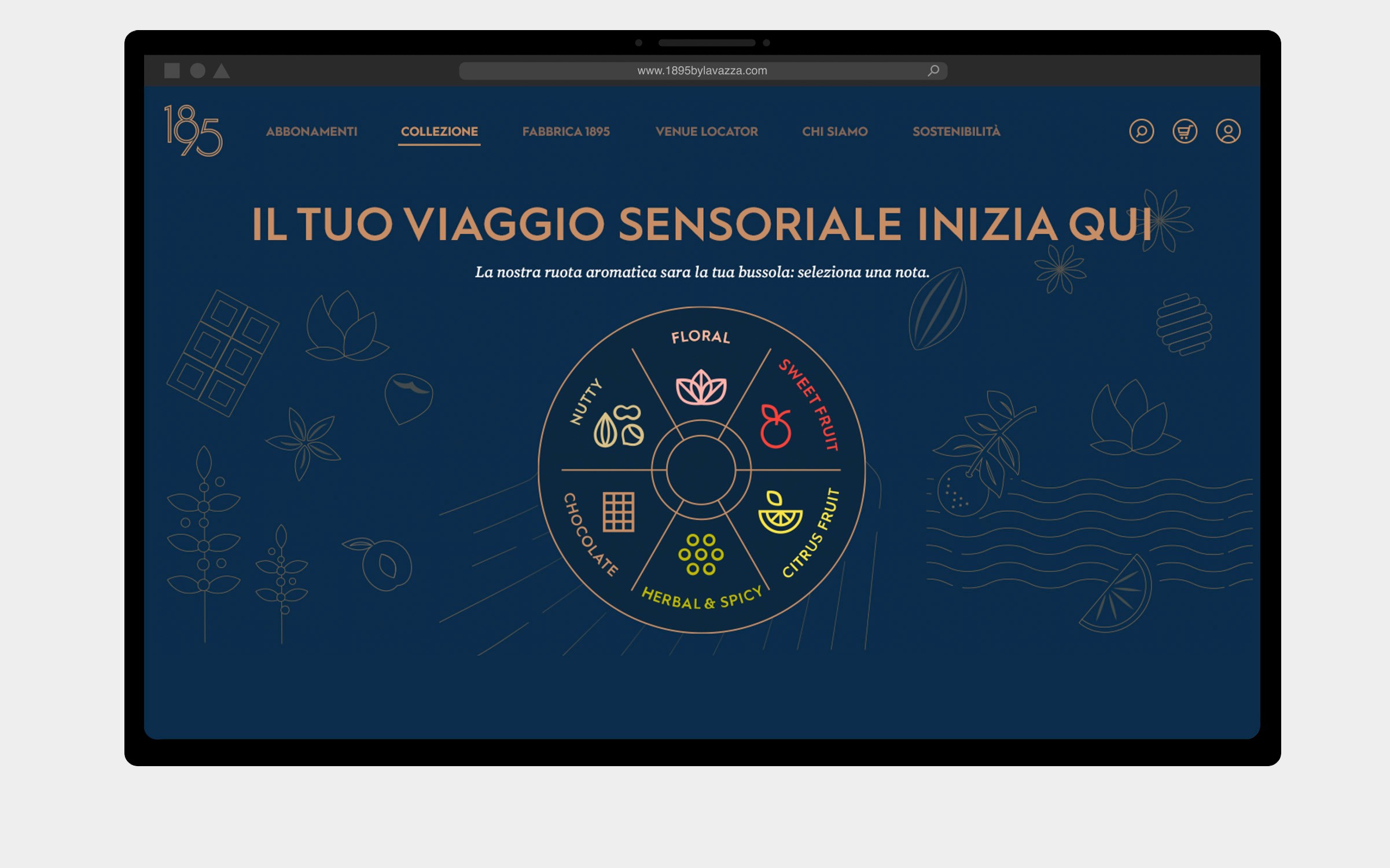 Schermata con La ruota aromatica per la scelta della fragranza del caffè