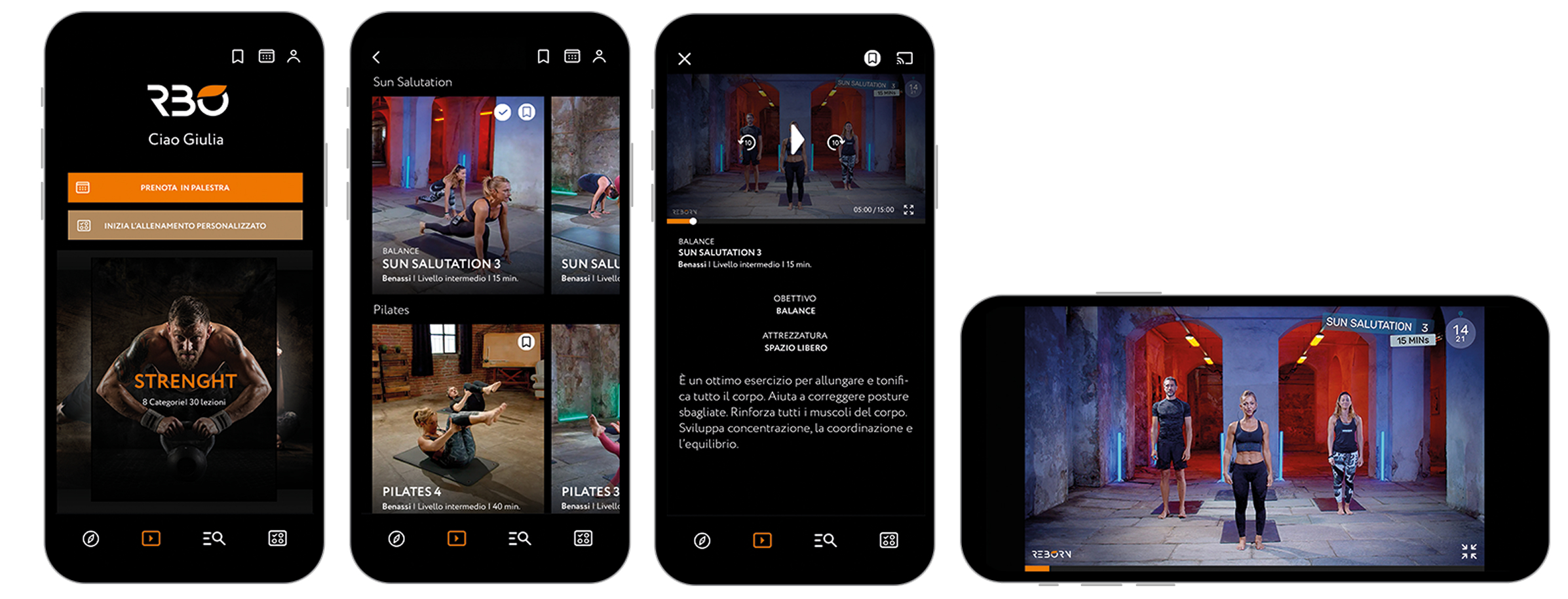 Schermate mobile dell'app di training