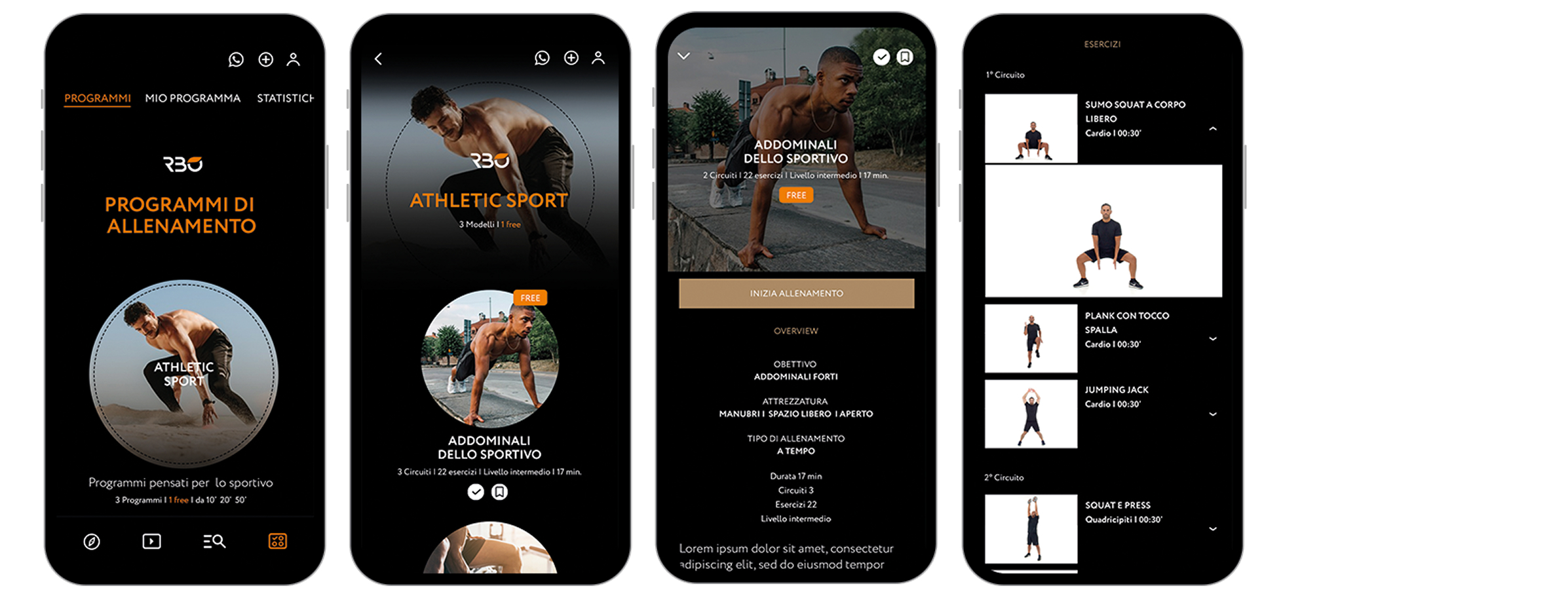 Schermate di un programma di allenamento