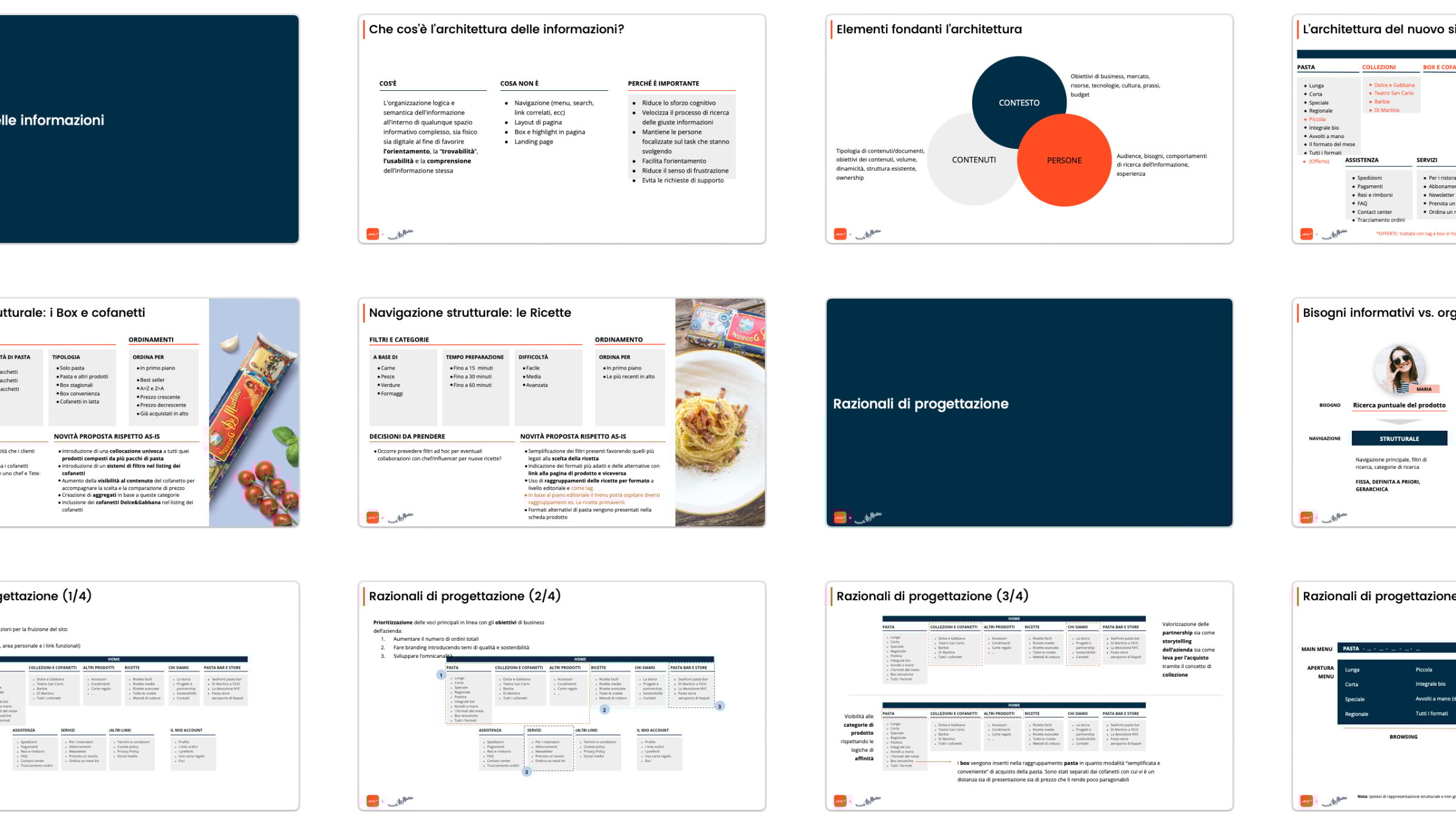 Slide sulla tassonomia dei contenuti e razionali della nuova architetura informativa